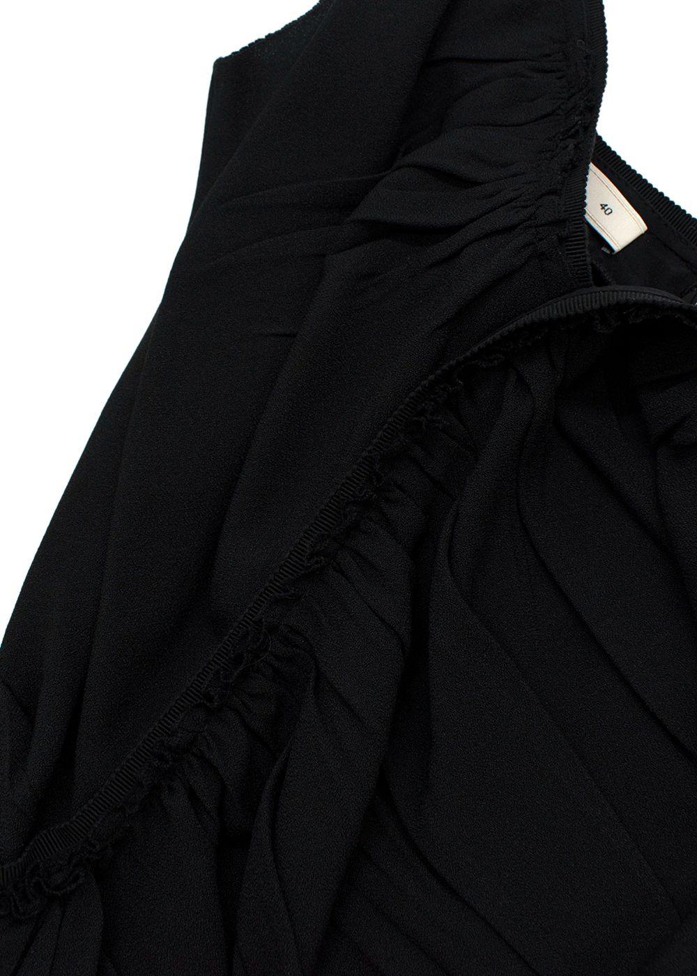 Prada Black Ruched Laced Hem Midi Dress
