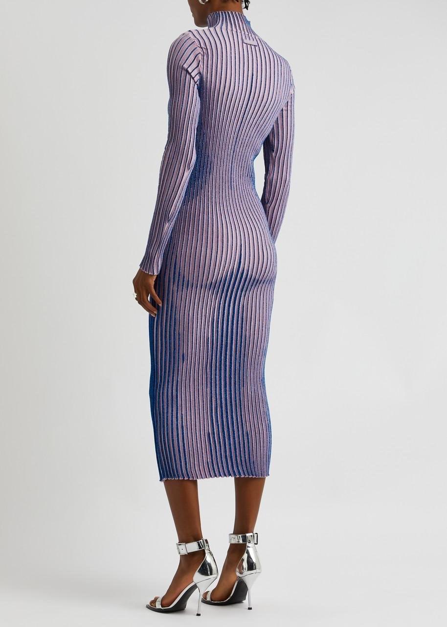 Lilac Metallic Rib Midi Dress