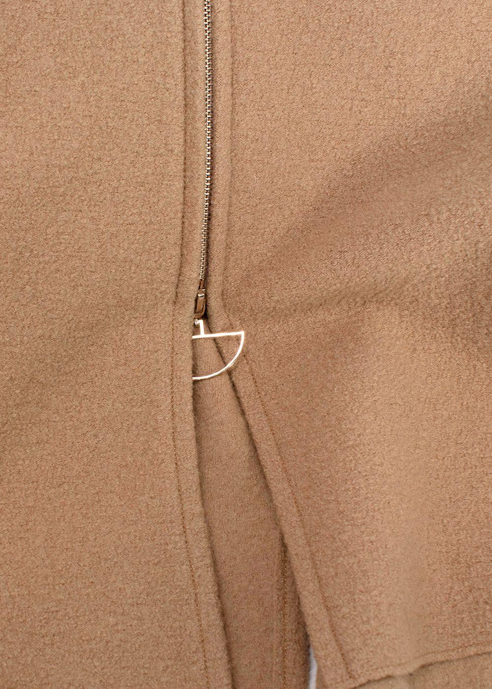 Bevza Camel Longline Wool Coat with Zipper Detail
