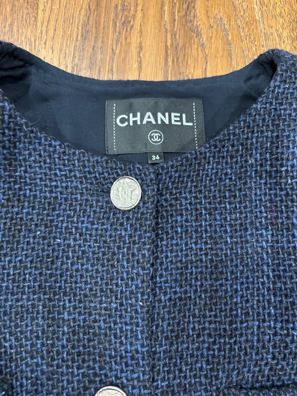 Chanel Blue Tweed Button Front Jacket