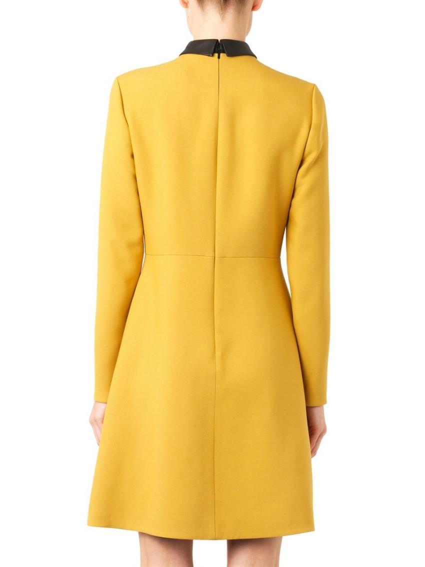 Gucci Yellow Embellished Crepe Dress with Leather Collar