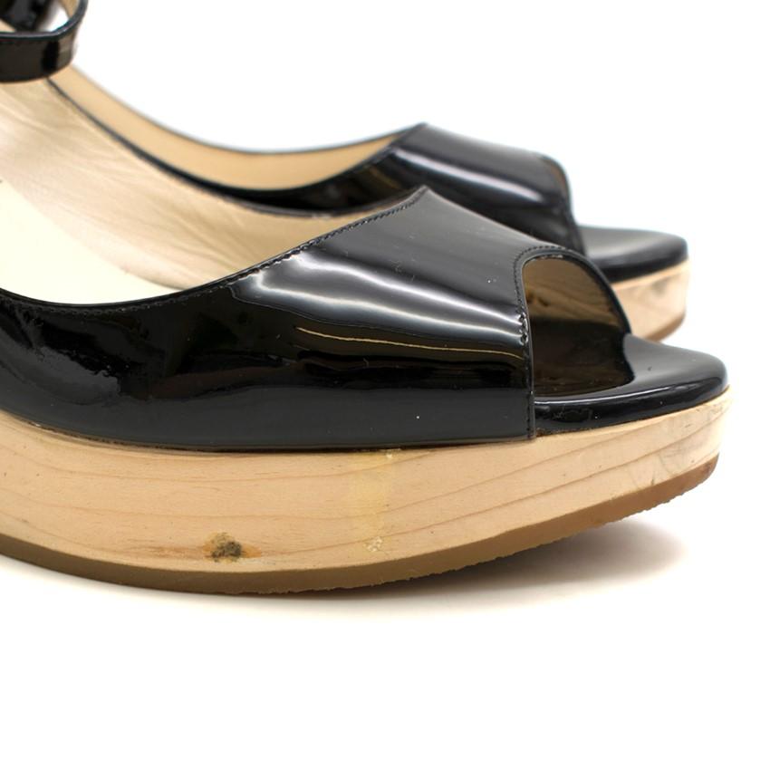 Rupert Sanderson Black Patent Leather Peep-Toe Wooden Wedges