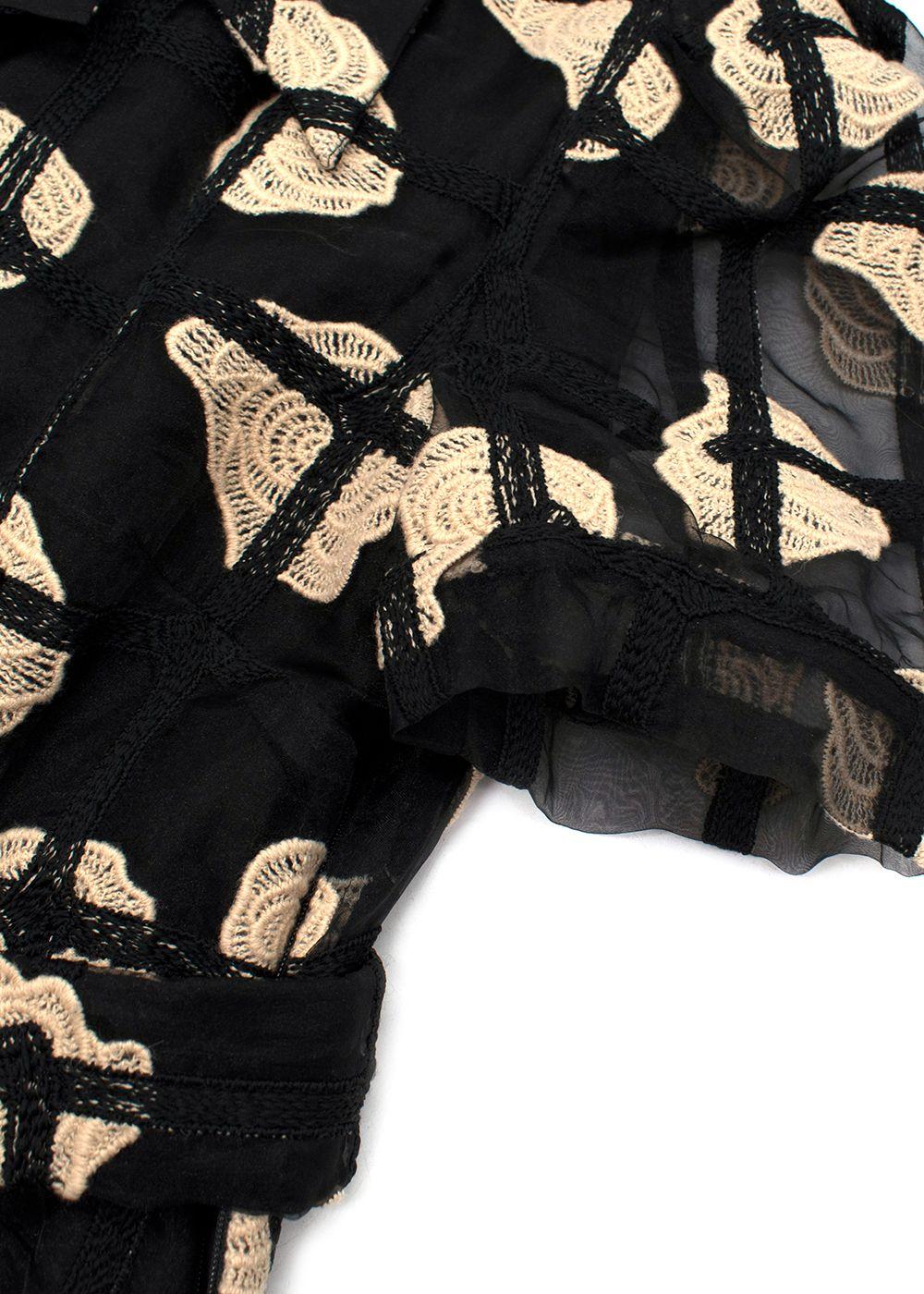 Black & Beige Mesh Macrame Belted Midi Dress
