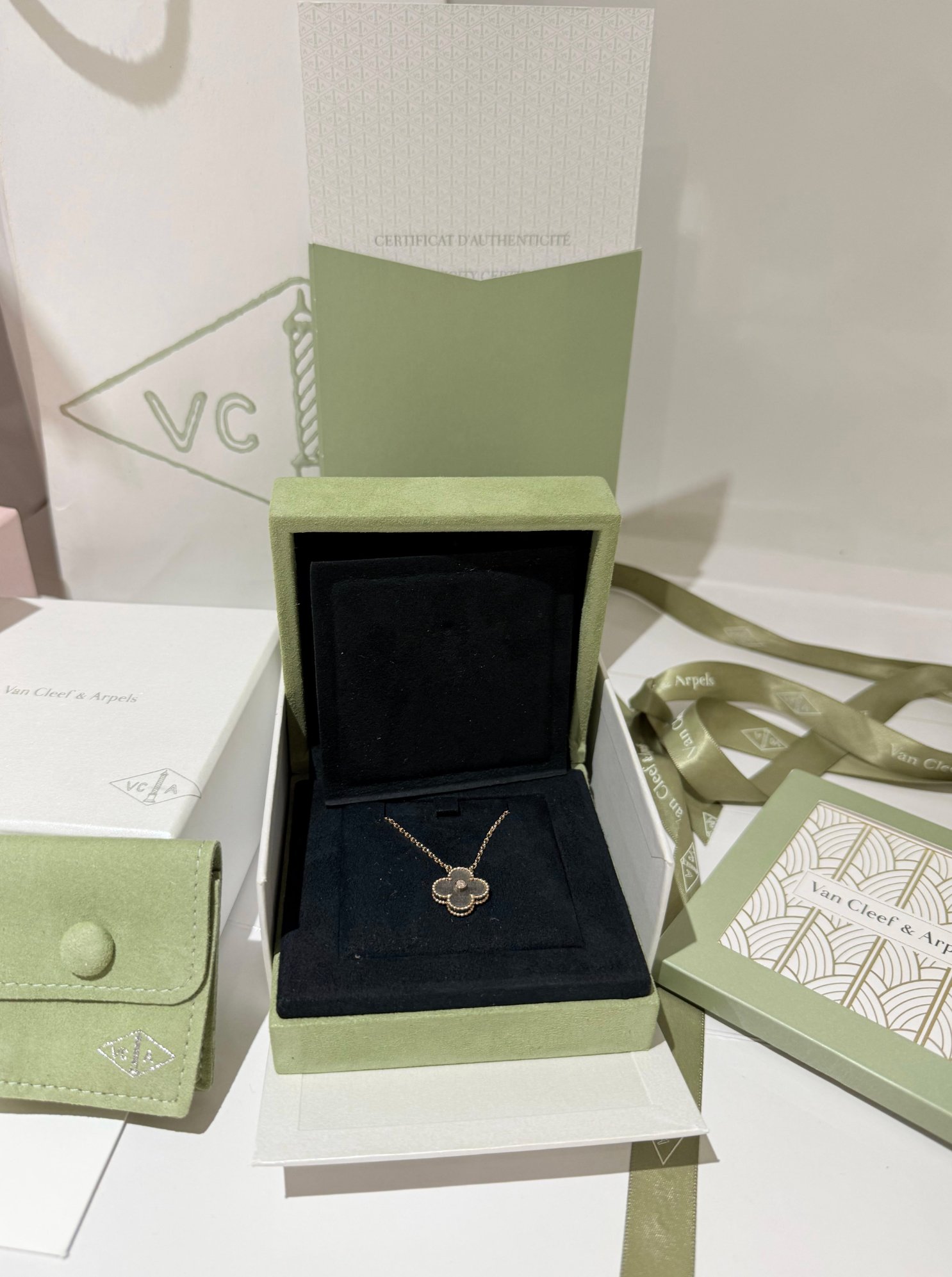 Van Cleef & Arpels Obsidian Diamond Vintage Alhambra Holiday Pendant