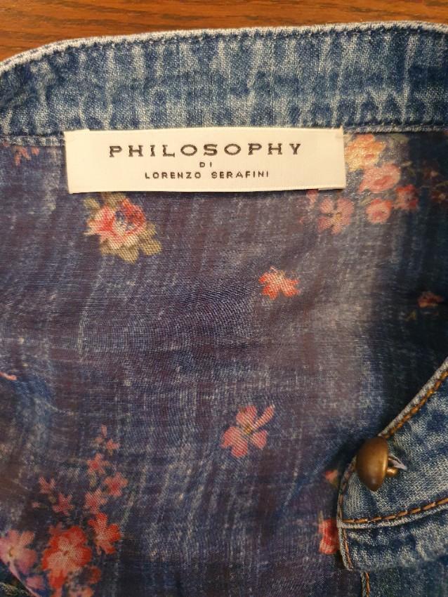Philosophy Di Lorenzo Serafini Denim Trimmed Floral Chiffon Blouse