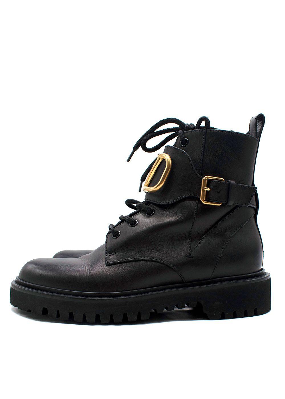 Valentino Black Go Logo Embellished Leather Ankle Boots