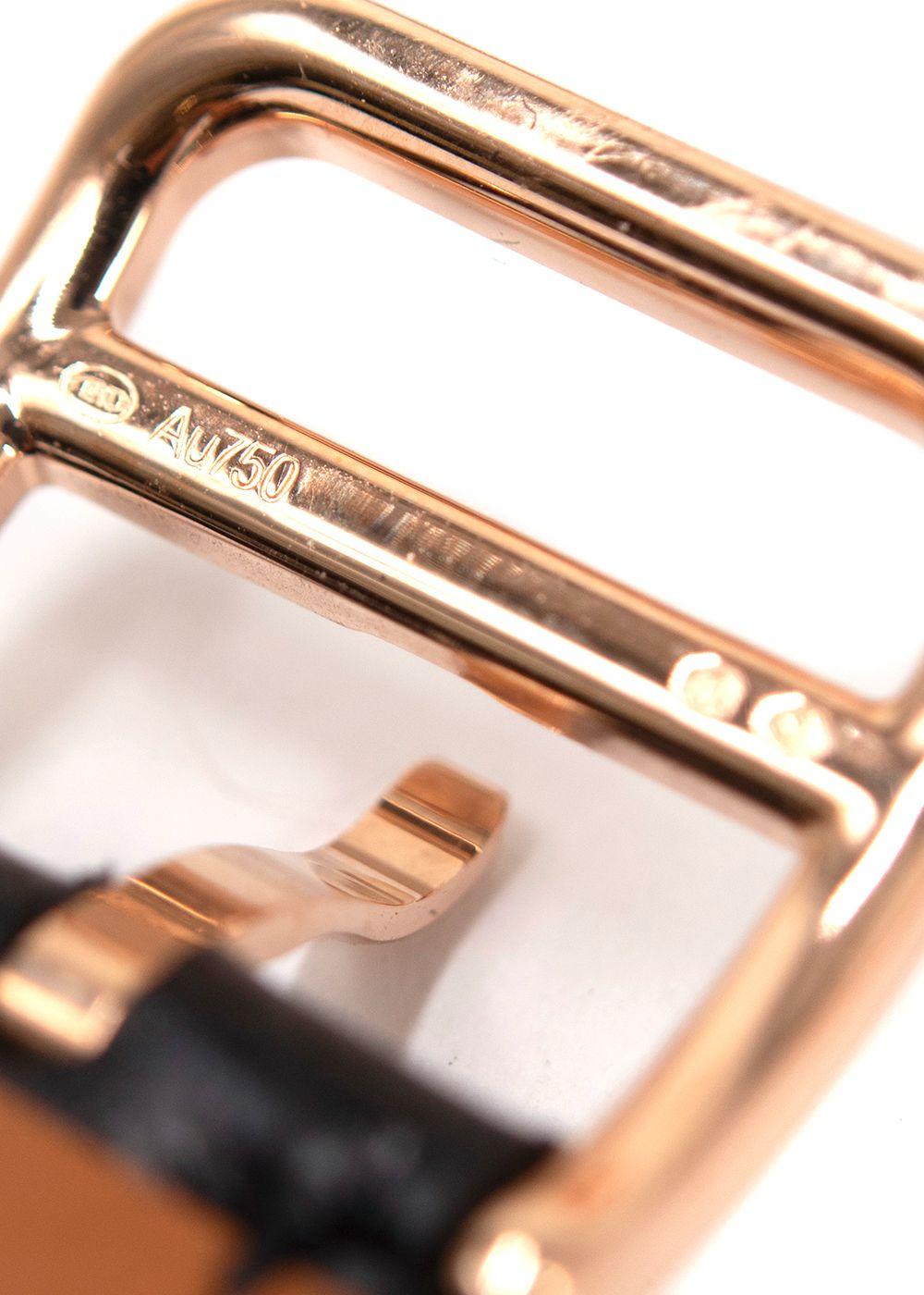 Hermes Black Alligator and Diamond Heure H Watch with Rose Gold Hardware