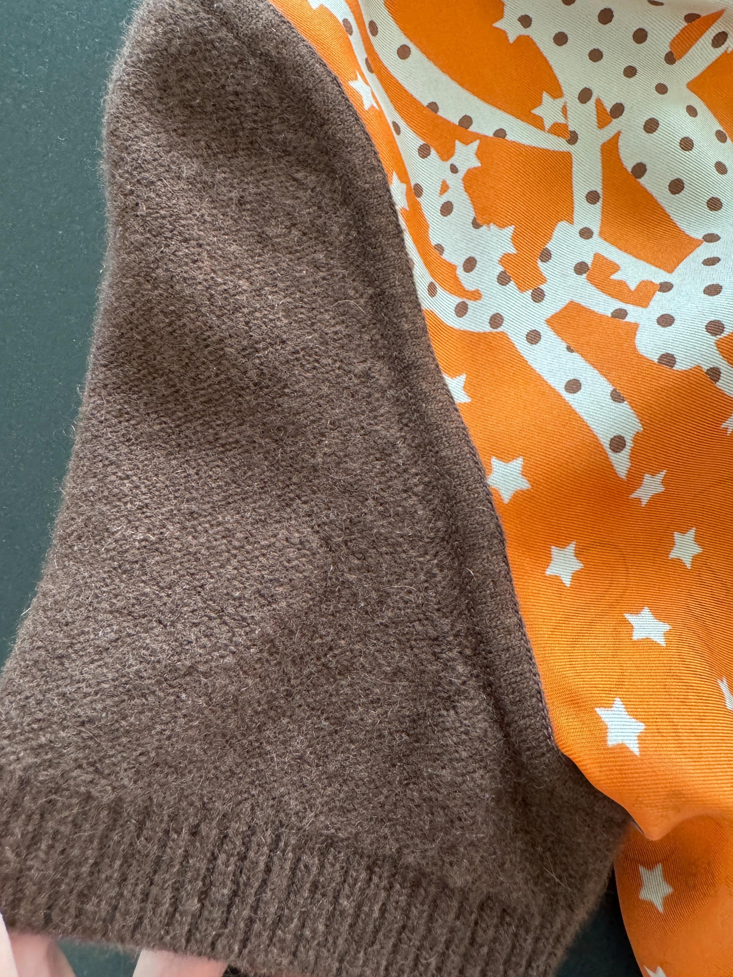Hermes Orange and Brown Silk Blend Short Sleeve Twillaine Top