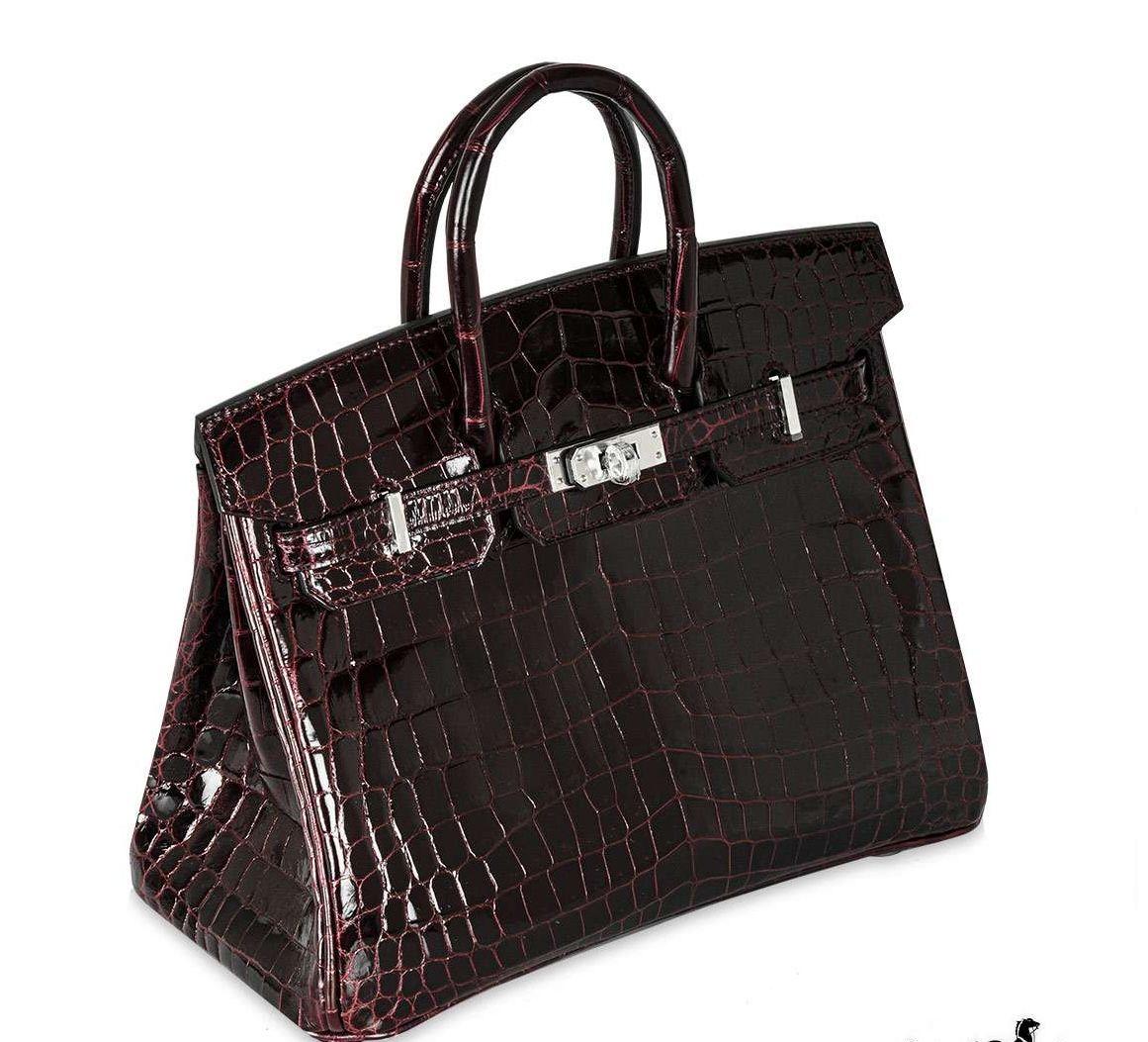 Hermes Birkin 25 in Bordeaux Shiny Niloticus Crocodile with Palladium Hardware