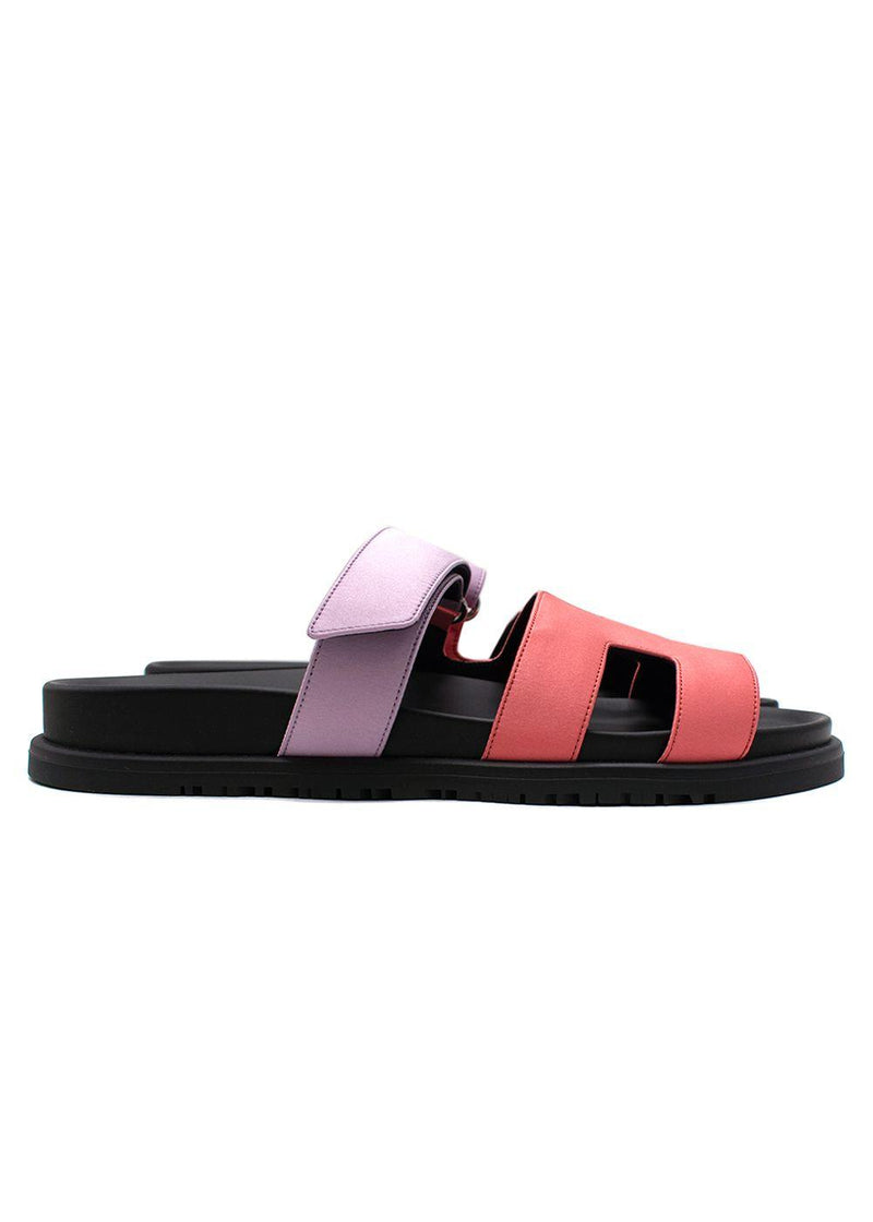 Hermes Chypre Sandals in Rose Peche and Violet Petale