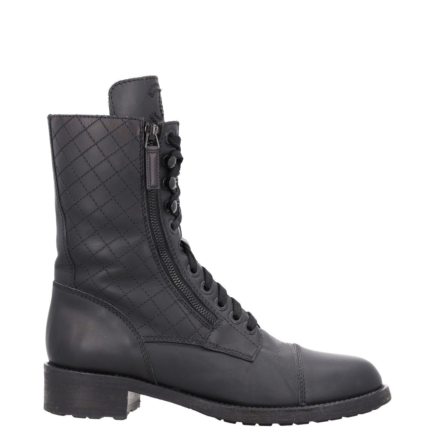 Chanel Interlocking CC Logo Leather Combat Boots