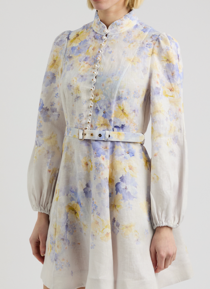 Zimmermann Crush Floral-Print Belted Linen Mini Dress