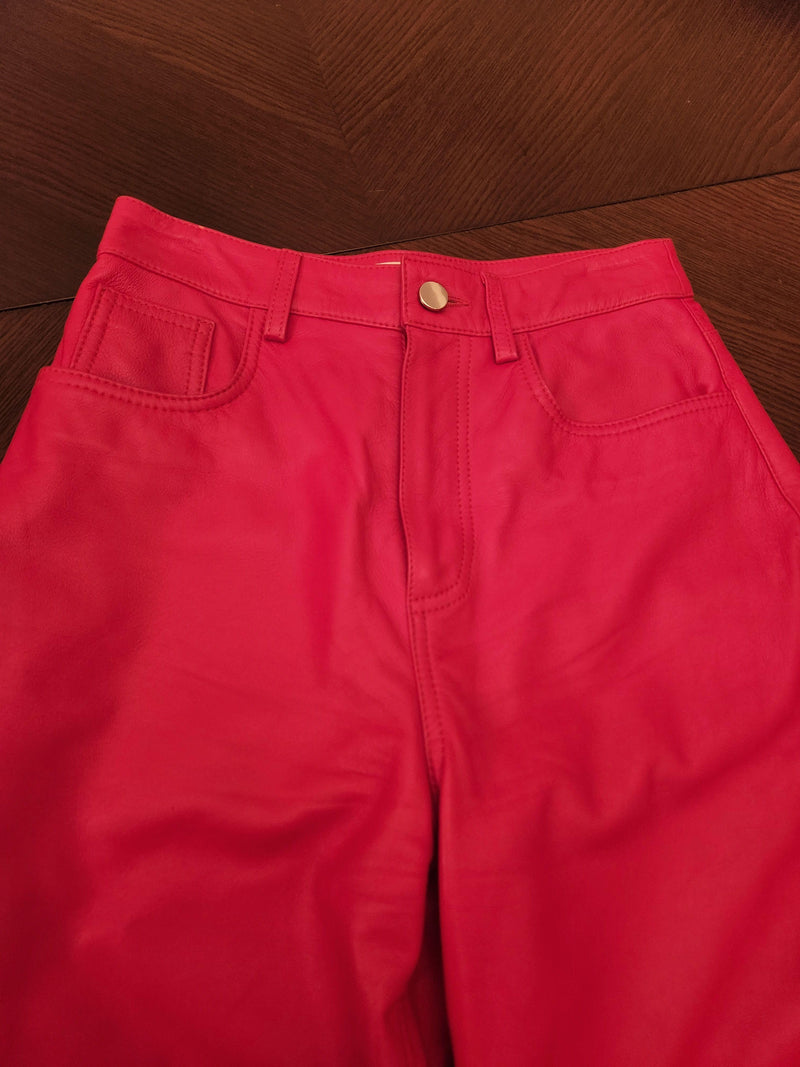 Red High Waisted Leather Pants