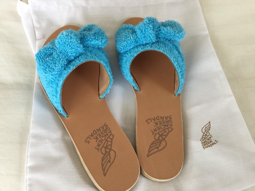 Ancient Greek blue towelling coated sandals
