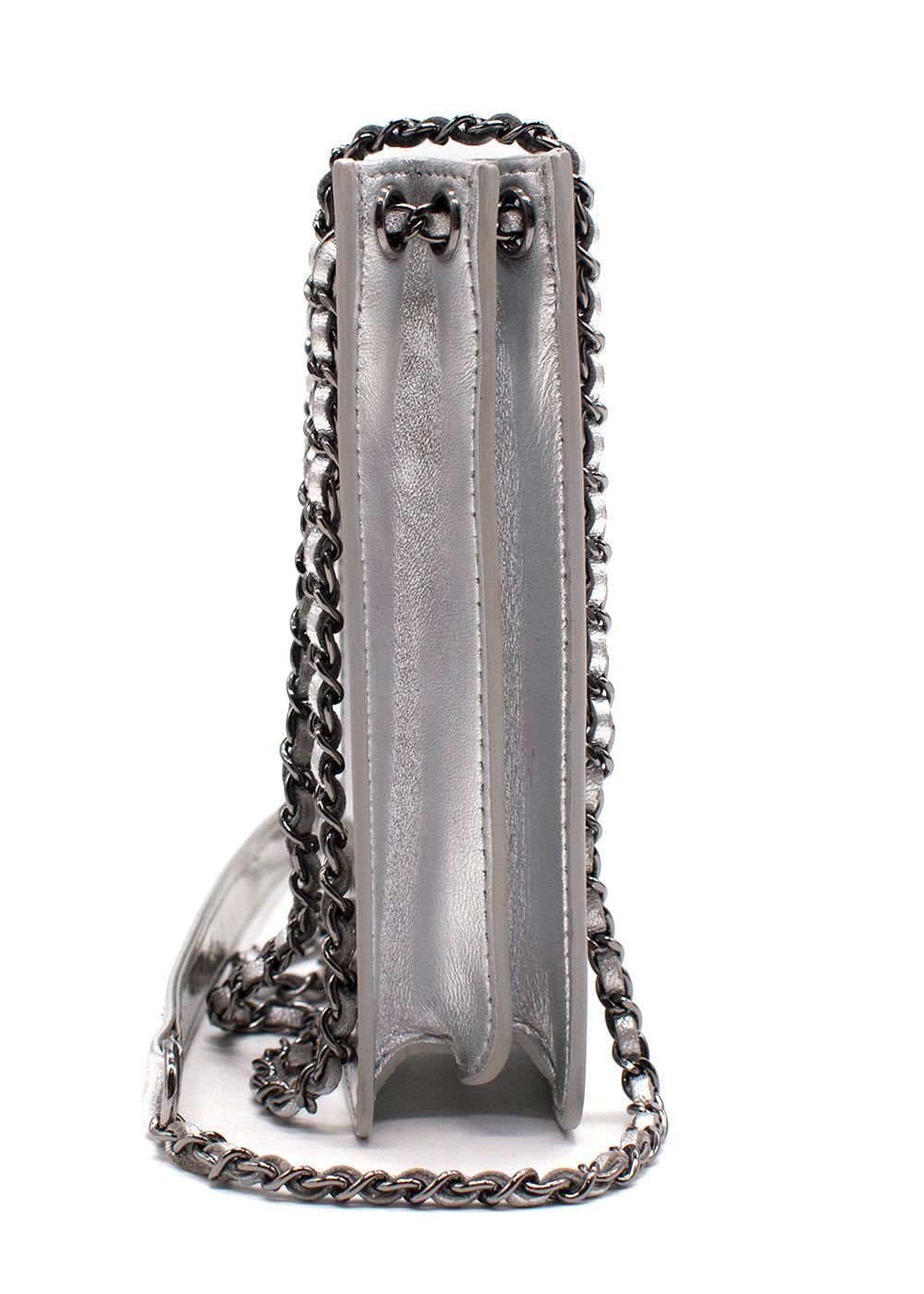 Chanel Silver Patent Leather Crossbody CC Phone Bag
