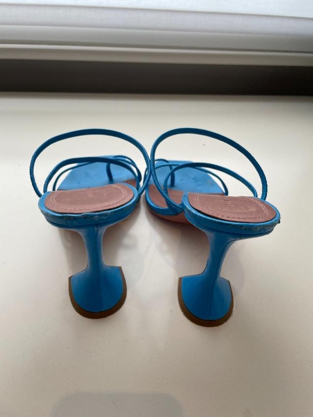 Amina Muaddi Naima Strappy Toe Loop Blue Sandals