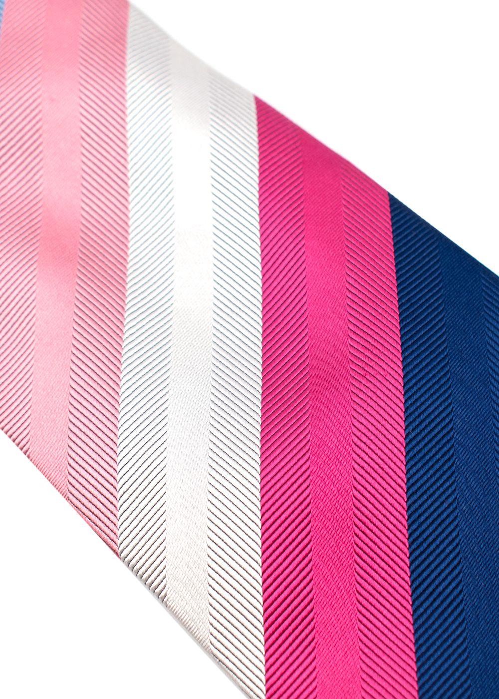 Pink and Blue Diagonal Stripe Silk Tie