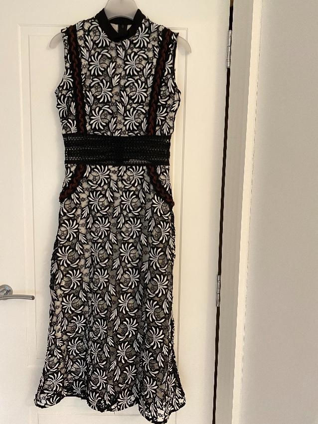 Self Portrait Black & White Floral Embroidered Dress
