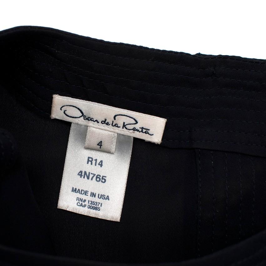 Oscar de la Renta Navy Blue Blouse with Large Rose Button Cuffs
