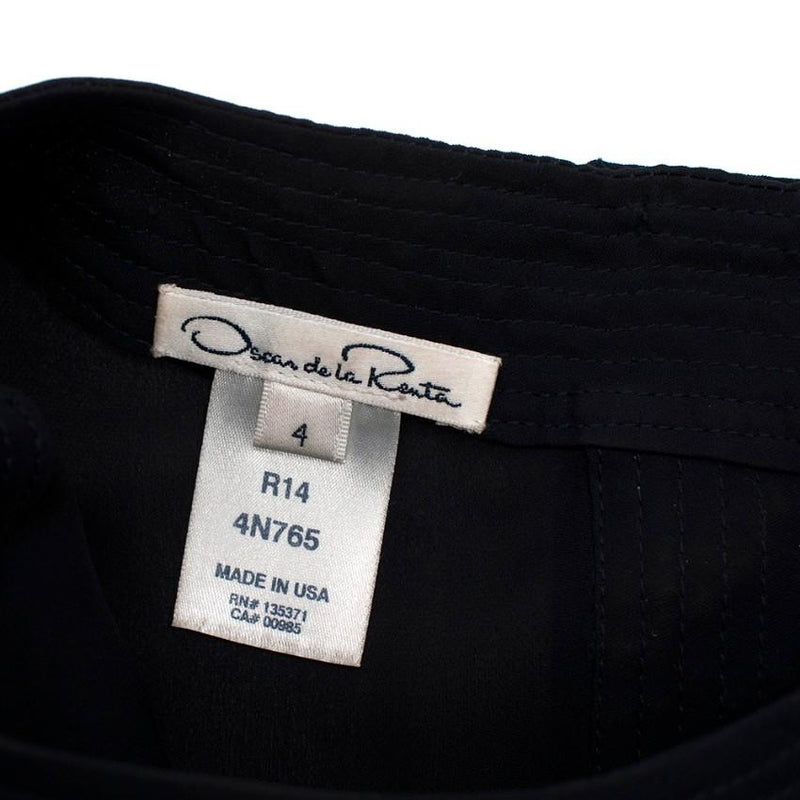 Oscar de la Renta Navy Blue Blouse with Large Rose Button Cuffs