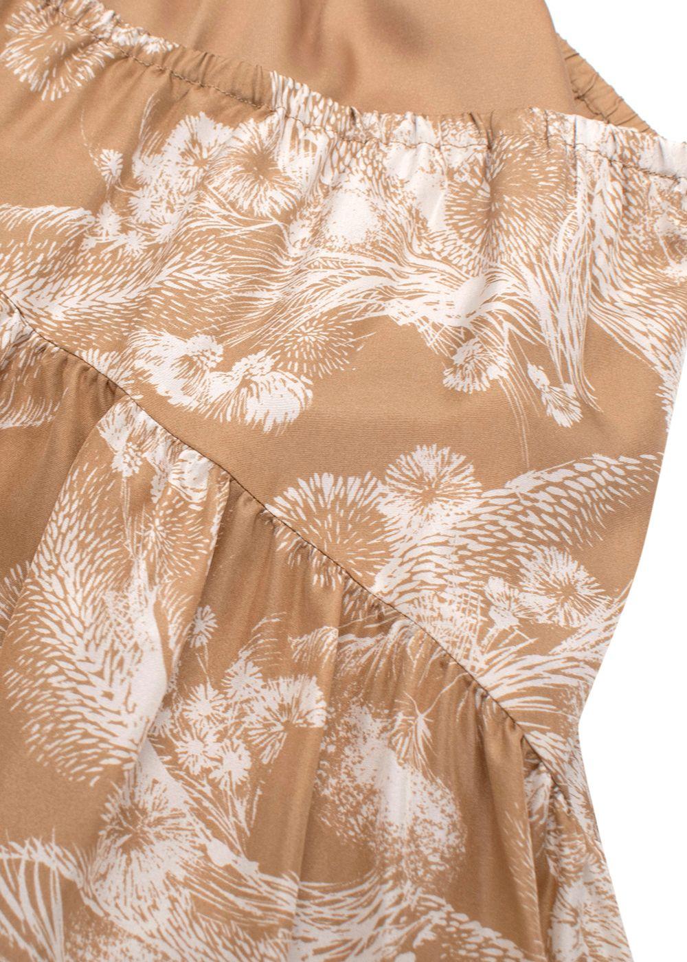 Vince Beige Printed Silk Midi Skirt