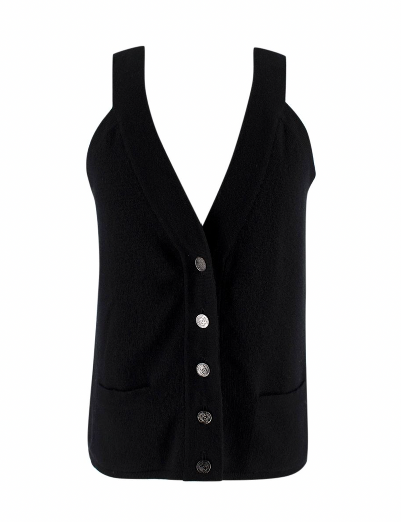 Chanel Cashmere Black Button-down Sleeveless Top