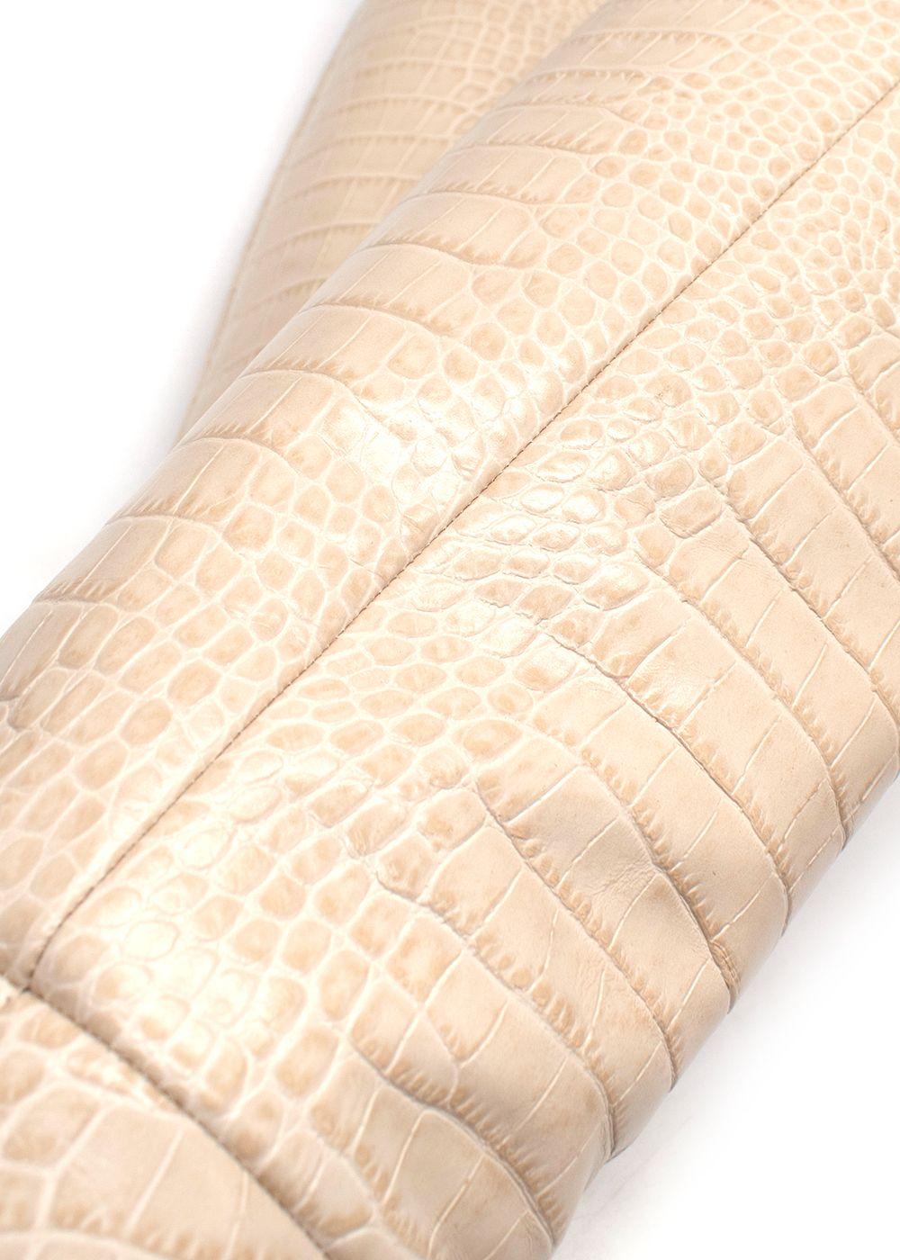 Paris Texas Cream Croc-Embossed Knee High Boots