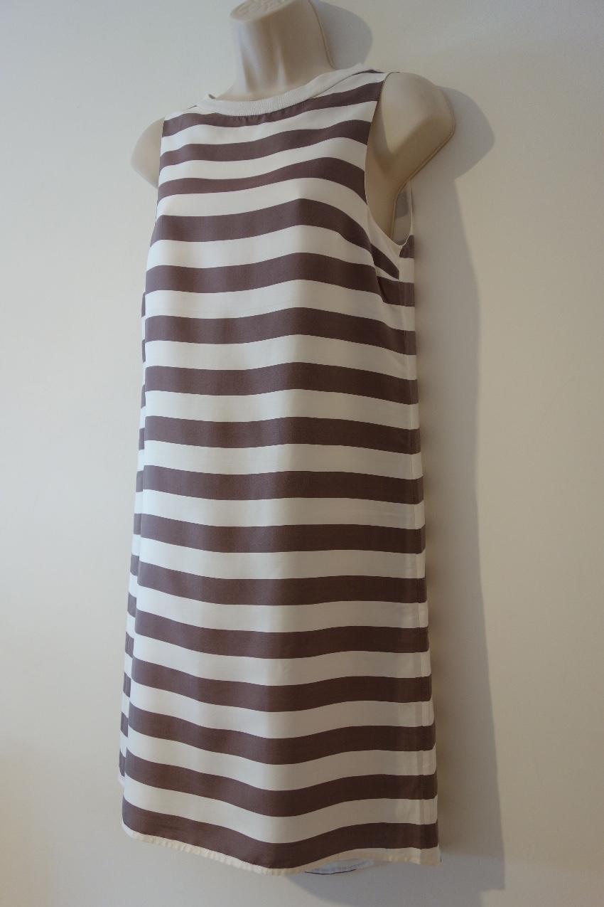 Brunello Cucinelli High-Low Striped A-Line Dress