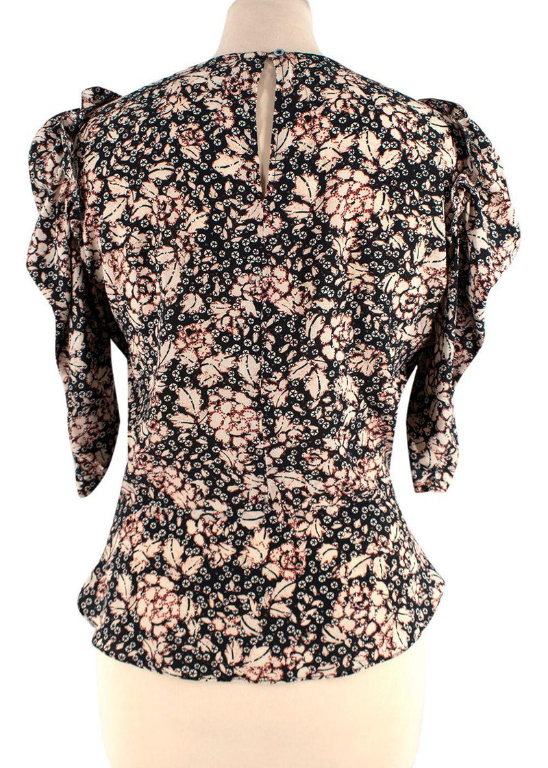 Isabel Marant Black Floral Puff Sleeve Silk Blouse