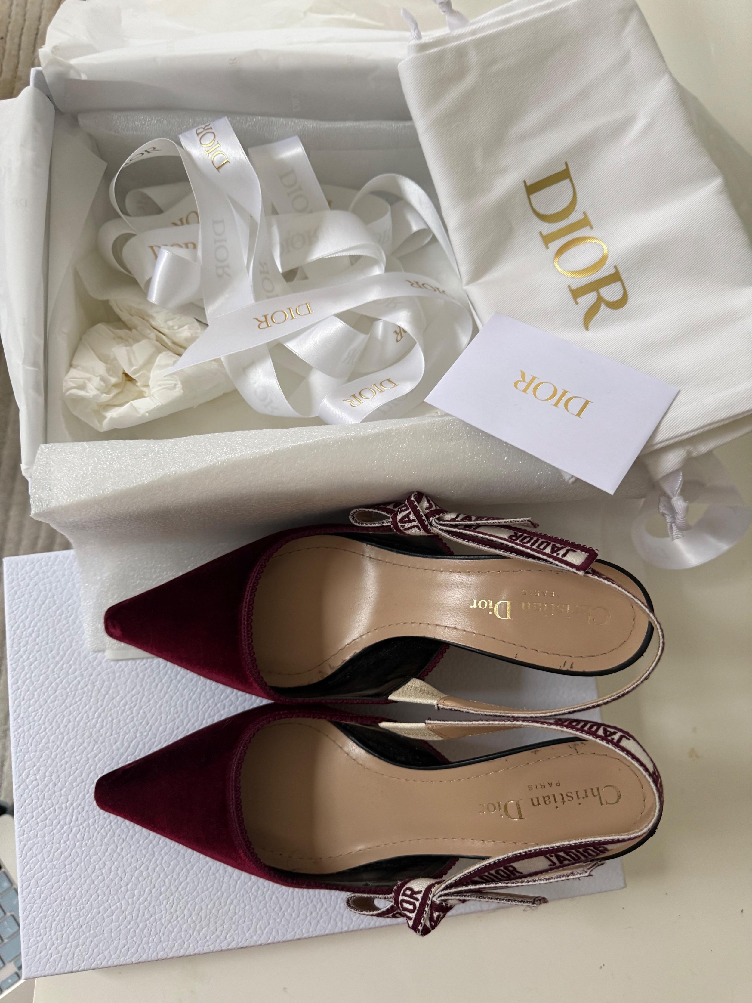 Dior Burgundy Velvet Sling Back Sandals