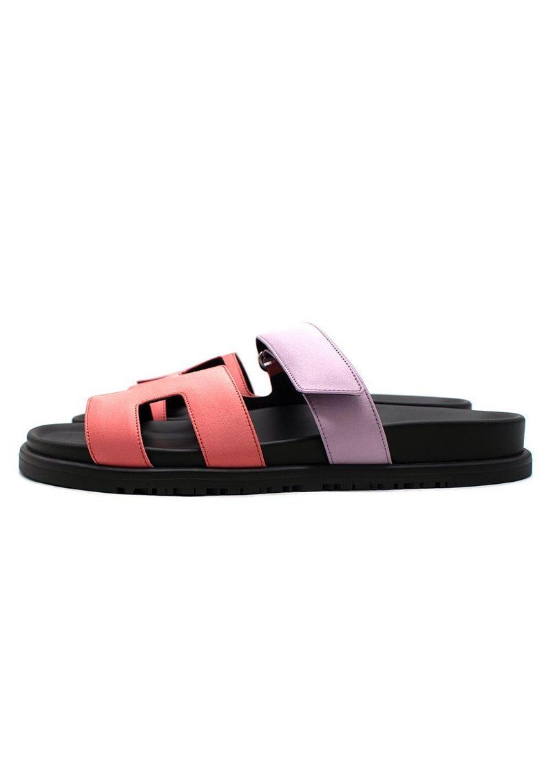 Hermes Chypre Sandals in Rose Peche and Violet Petale