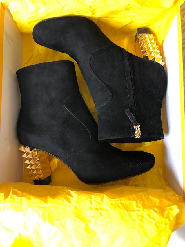 Fendi Black Suede Ankle Boots with Gold Spiked Heel