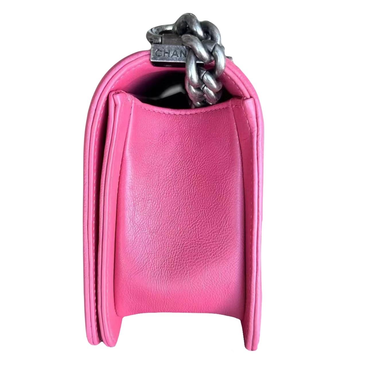 Pink Grained Leather Medium Boy Bag