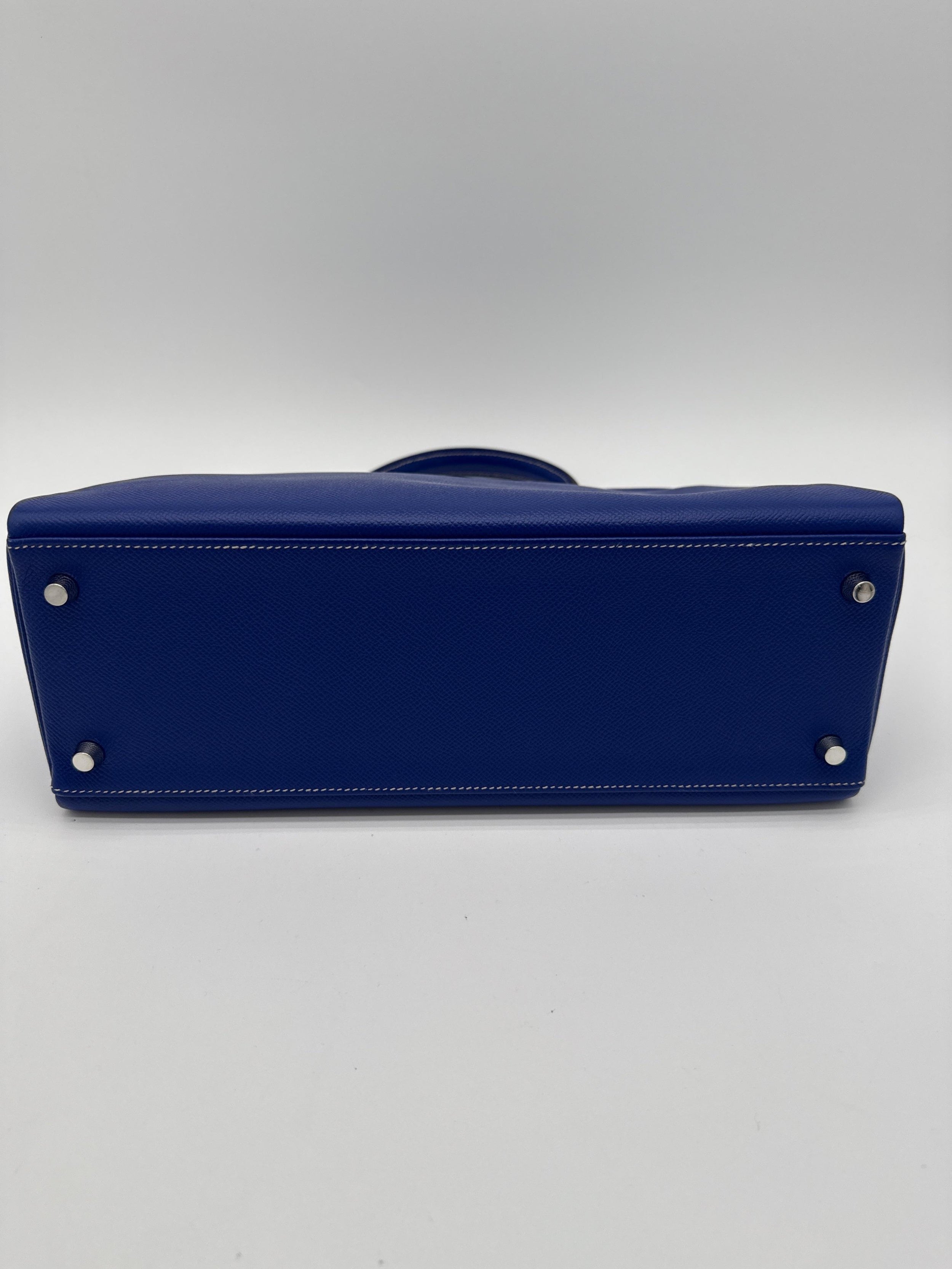 Hermes Kelly 32 Candy Veau Epsom Bleu Electrique with palladium silver hardware