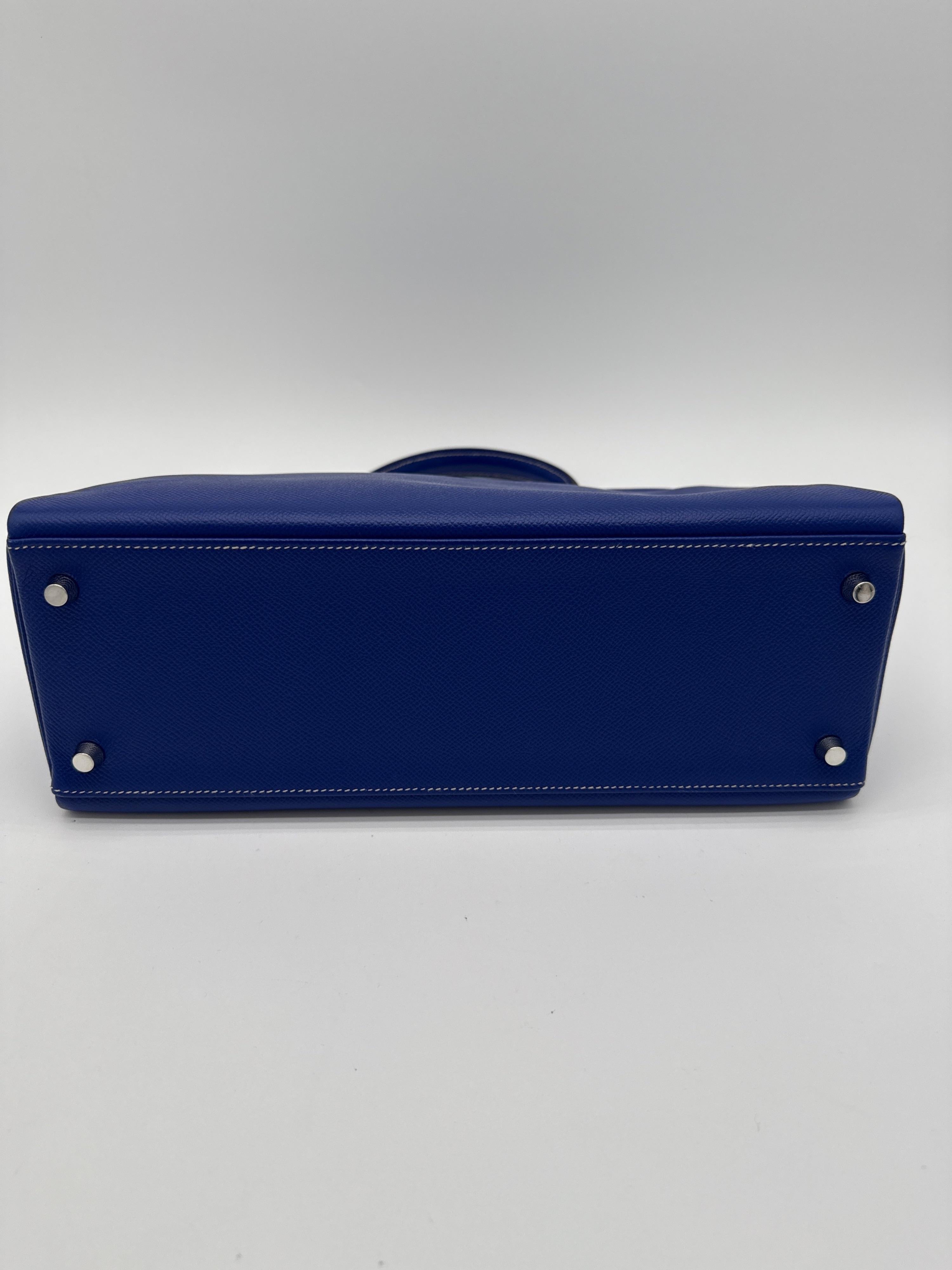 Hermes Kelly 32 Candy Veau Epsom Bleu Electrique with palladium silver hardware