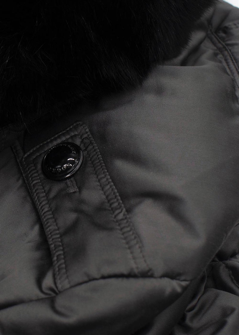 Burberry Grey Belted Puffer Coat with Faux Fur Trim