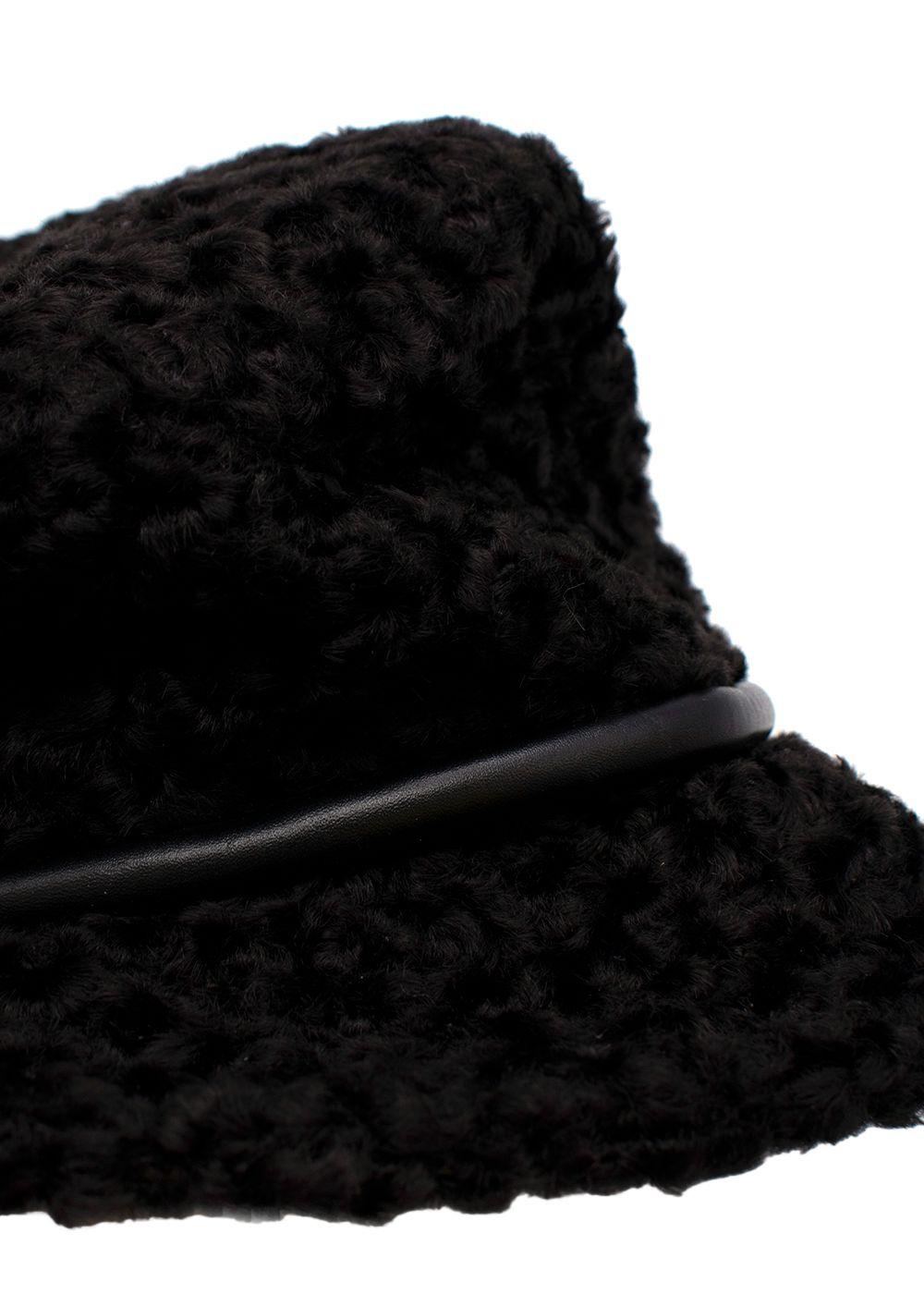 Curly Shearling Leather Trimmed Hat