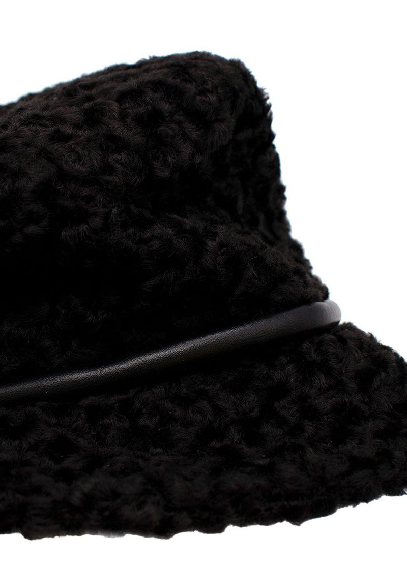 Curly Shearling Leather Trimmed Hat