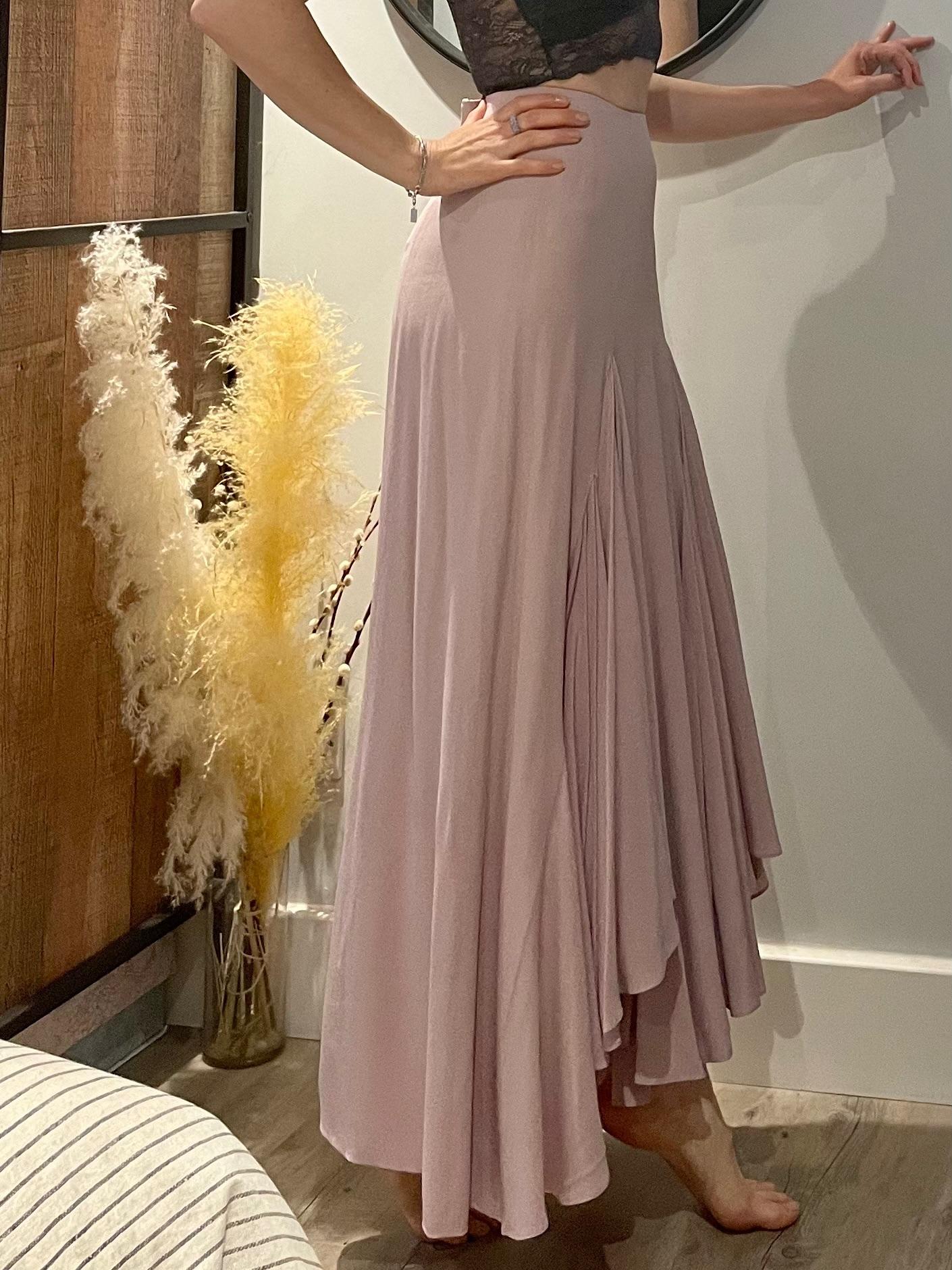Lilac silk crepe waterfall skirt