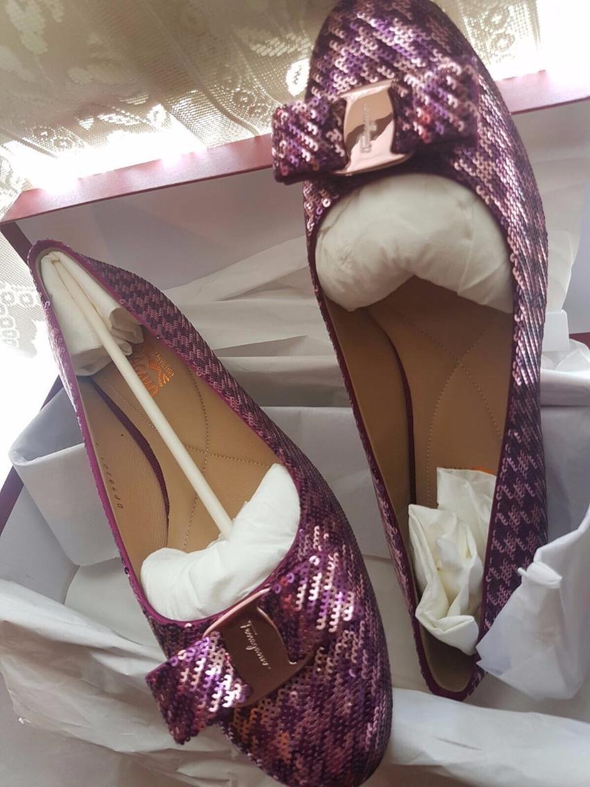 Salvatore Ferragamo Varina Houndstooth Sequin Bow Ballet Flat