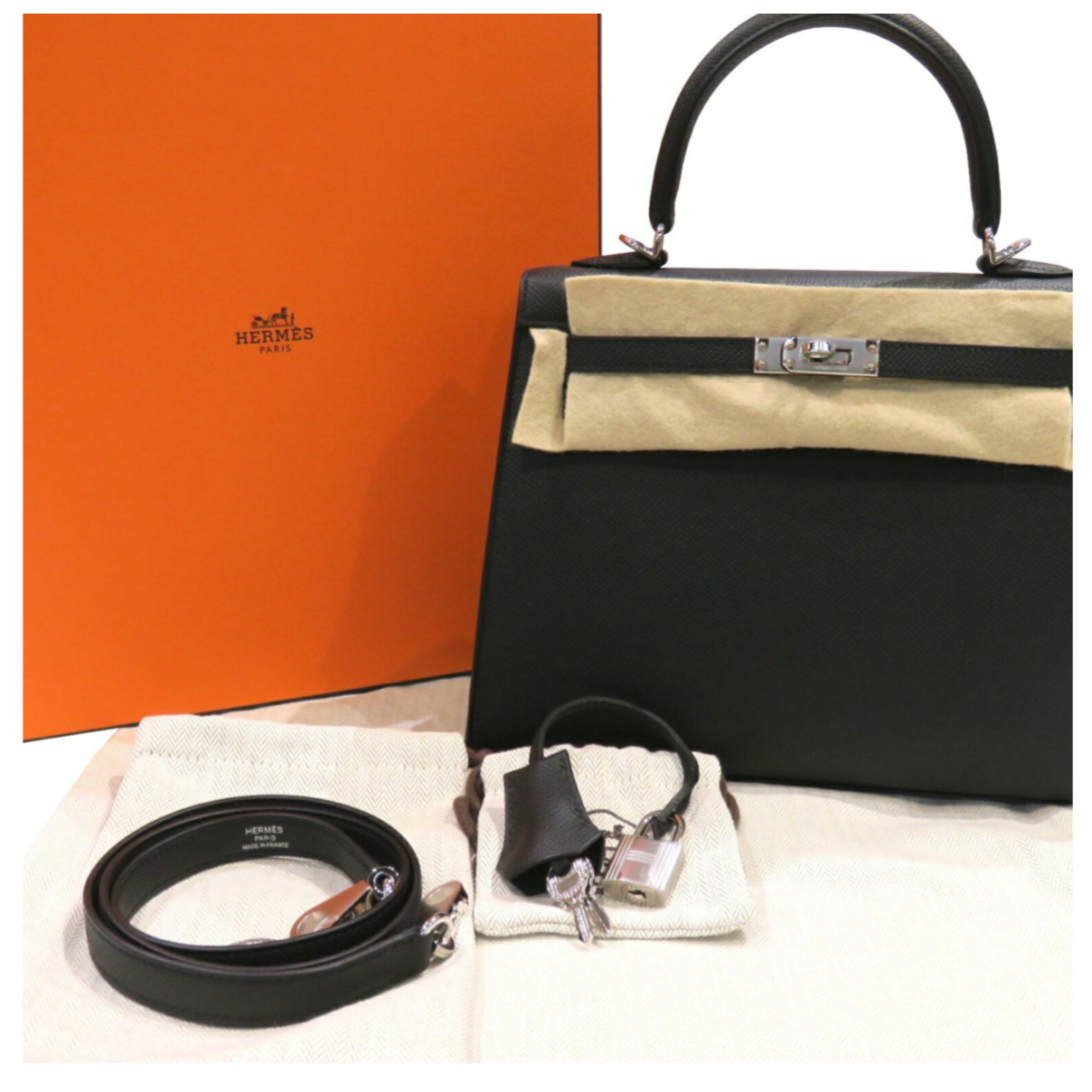 Hermès Kelly 25 Black Epsom With Silver Hardware