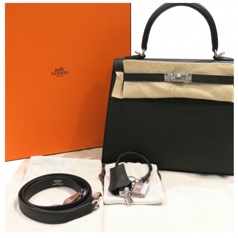 Hermès Kelly 25 Black Epsom With Silver Hardware