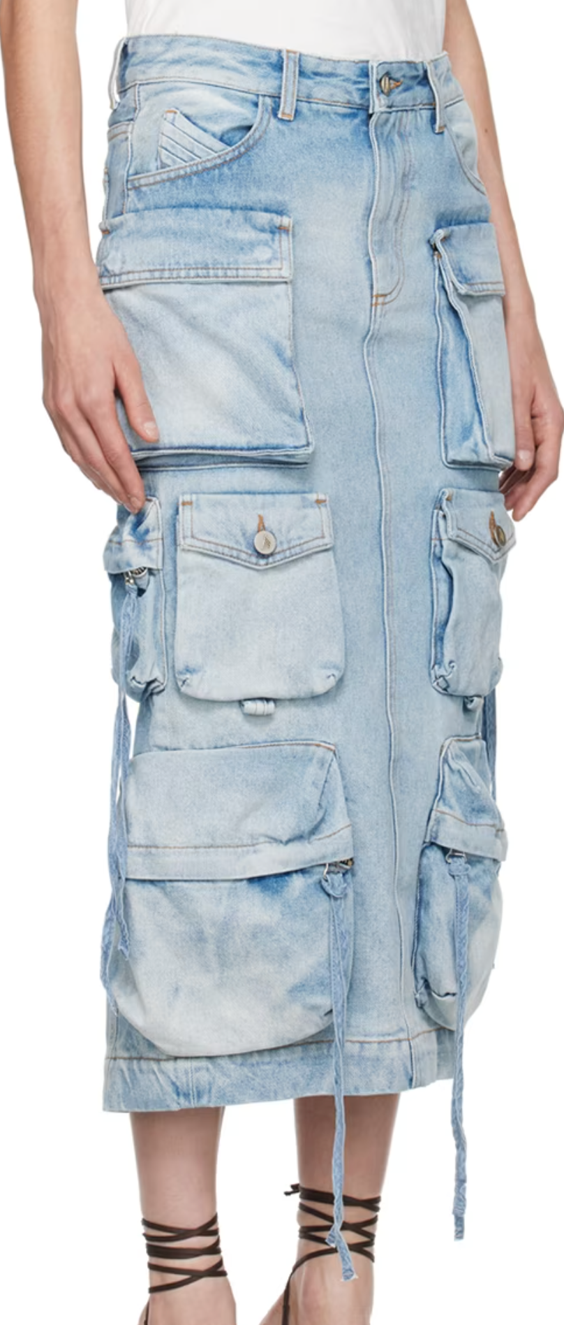 The Attico Blue Pocket Denim Midi Skirt