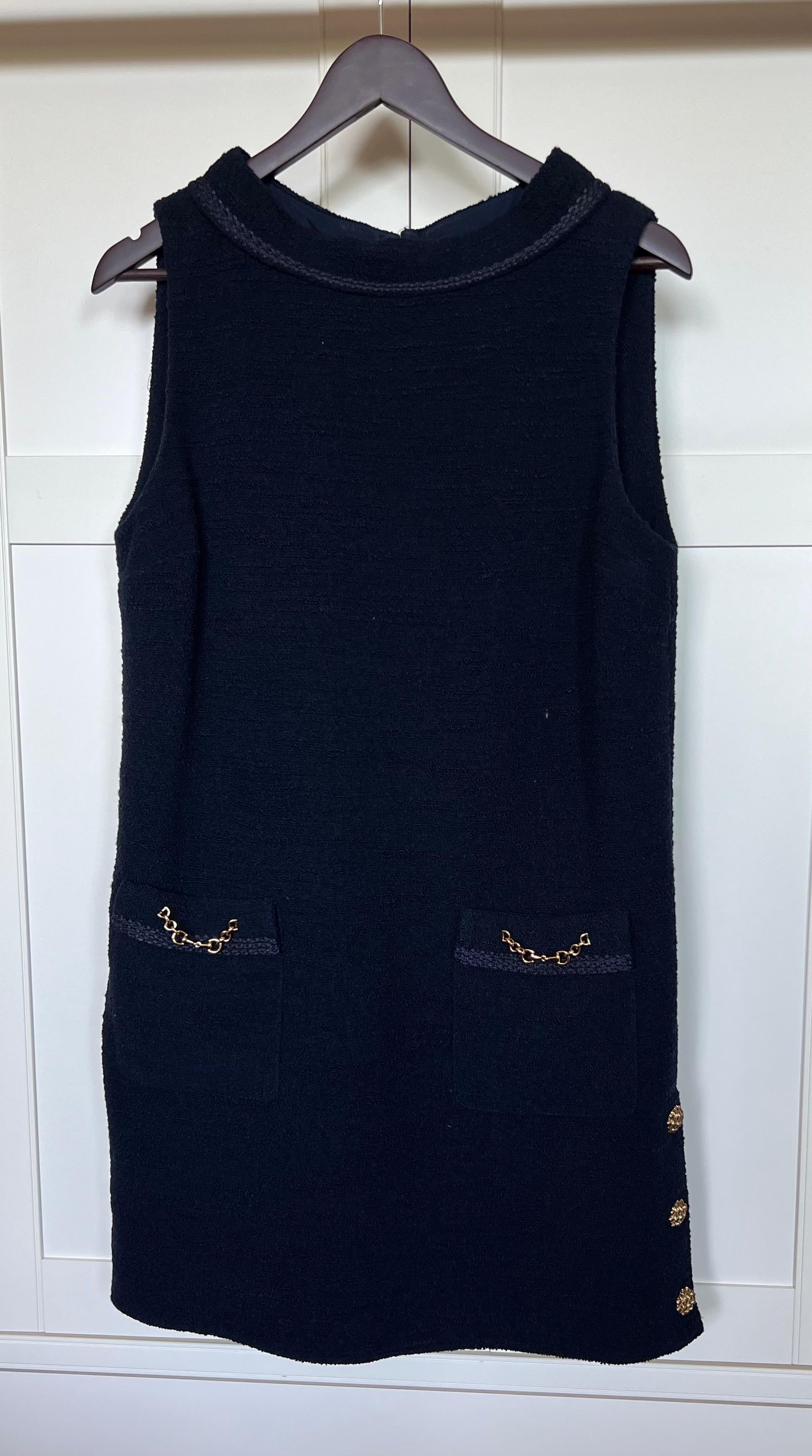 Gucci Navy Wool Blend Shift Dress with Gold Detail