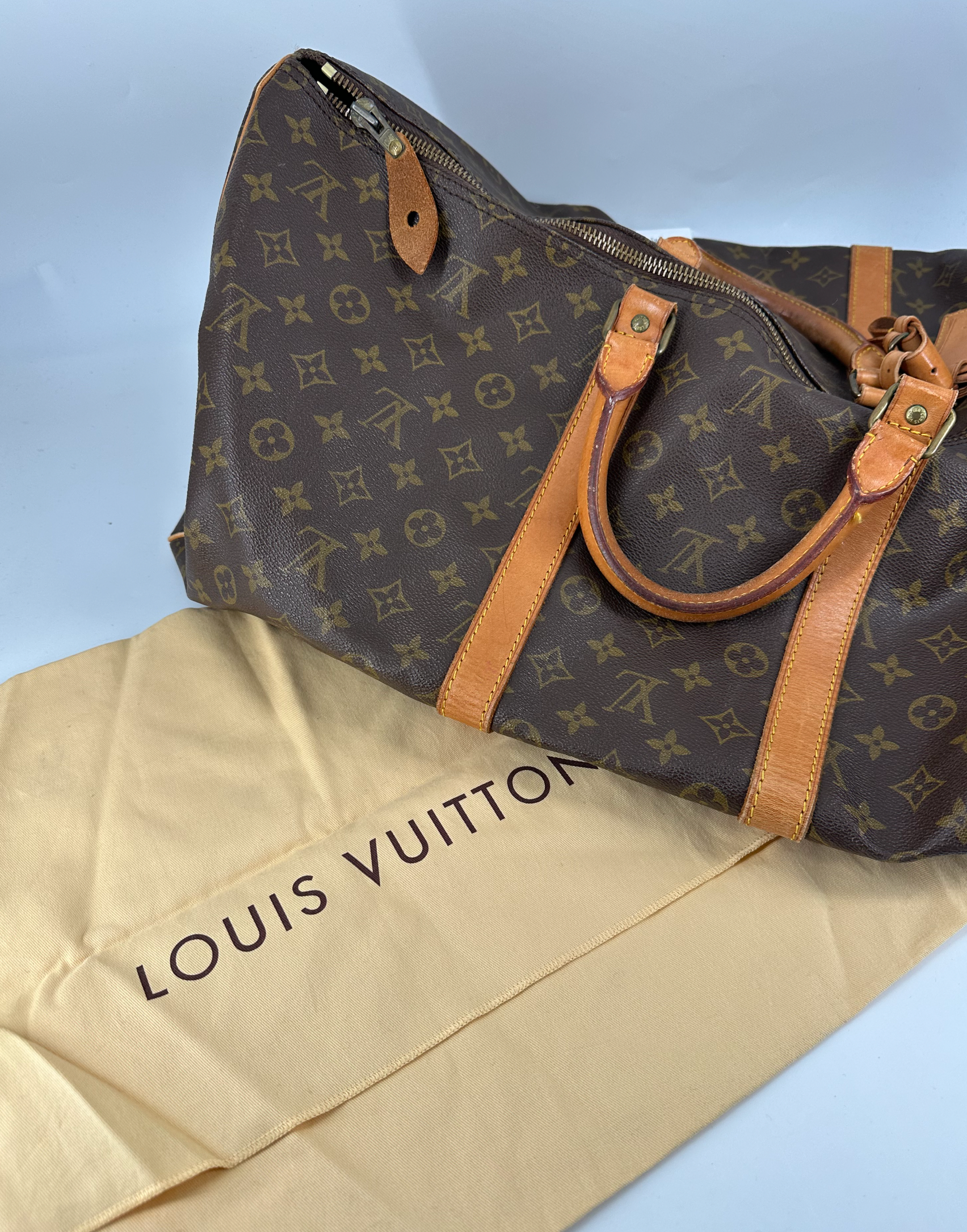 Louis Vuitton Coated Canvas Brown Keepall 55 Bag