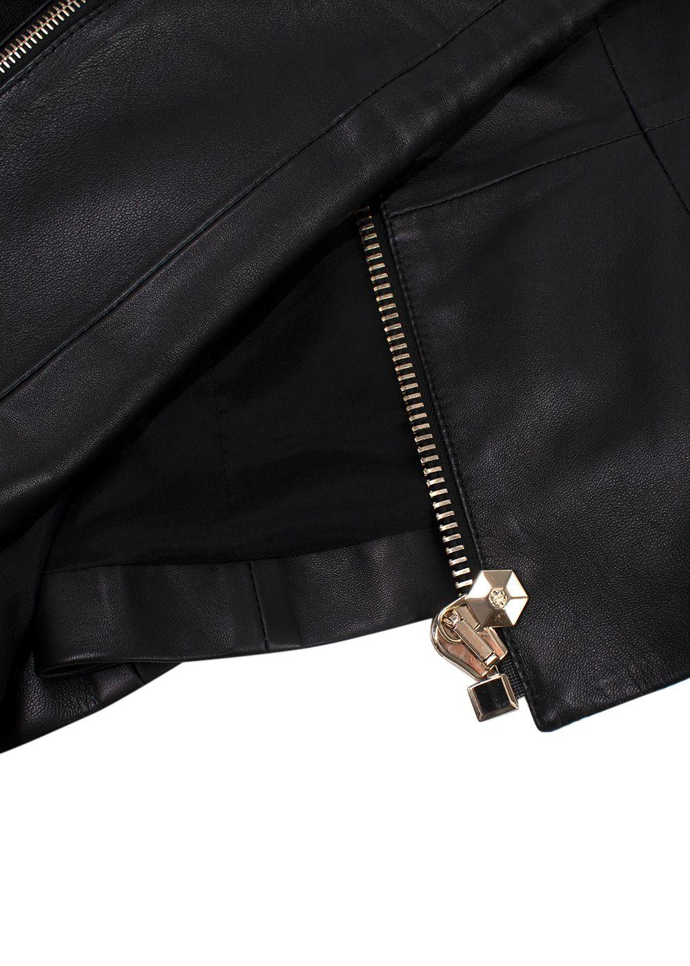 Philipp Plein Fitted Peplum Leather Jacket with Skull Appliqué