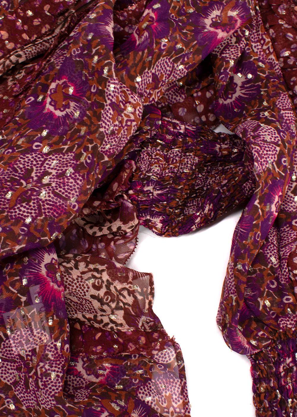 Ulla Johnson Burgundy Patterned Sheer Silk Elita Blouse