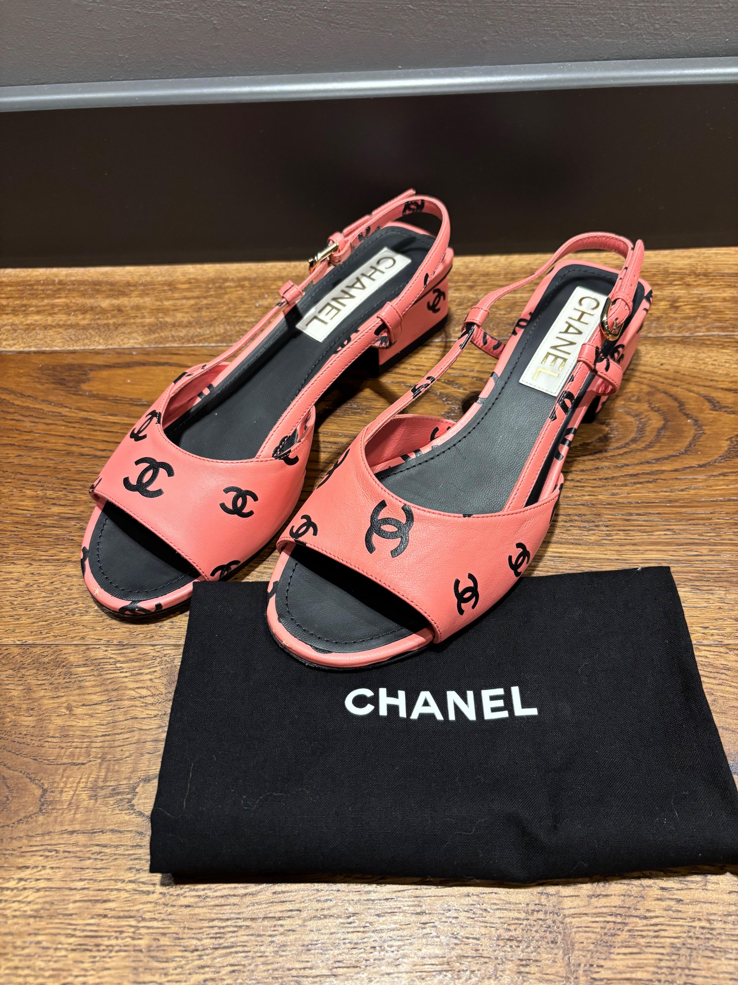 Chanel Pink CC Heeled Sandals