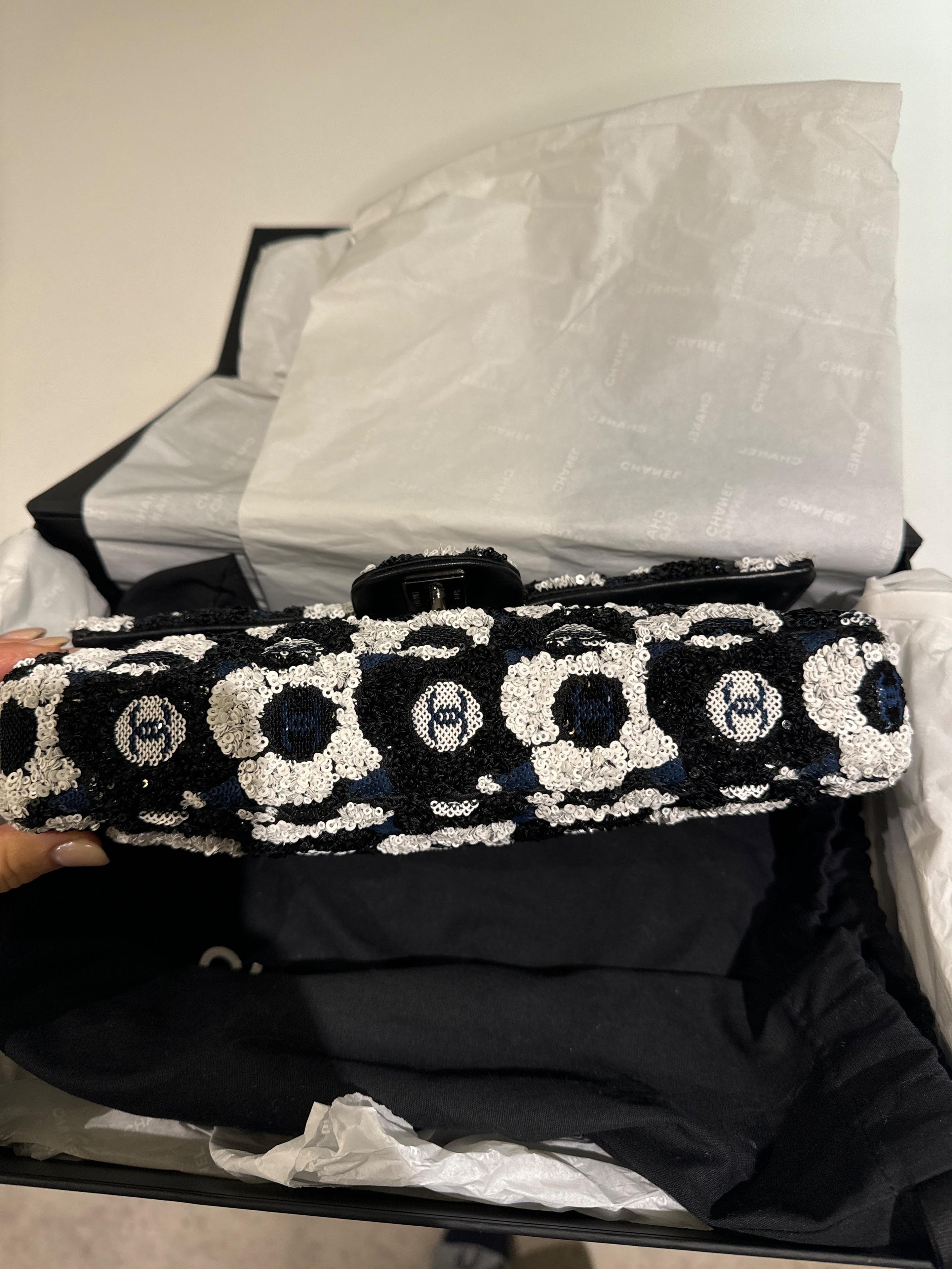 Chanel Black Floral Sequin Flap Bag