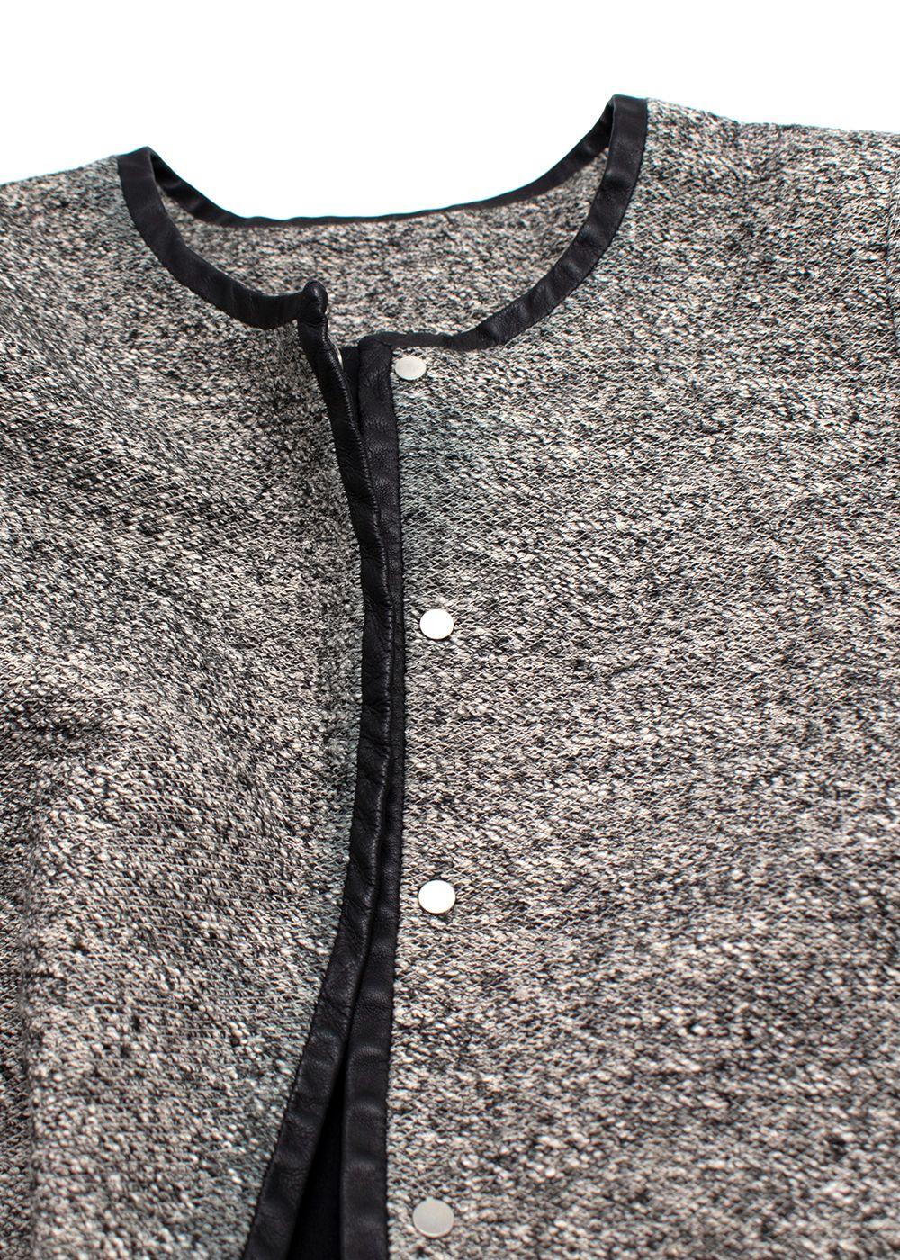 Iro Grey-black textured collarless snap-button jacket